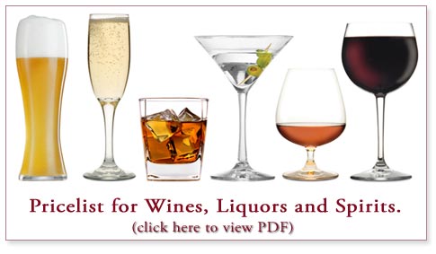 Pricelist for Wines, Spirits and Liquors